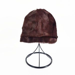 Vintage Cowhide Newsboy Hat, Dark Brown and White Cowhide Fur Baker Boy Hat